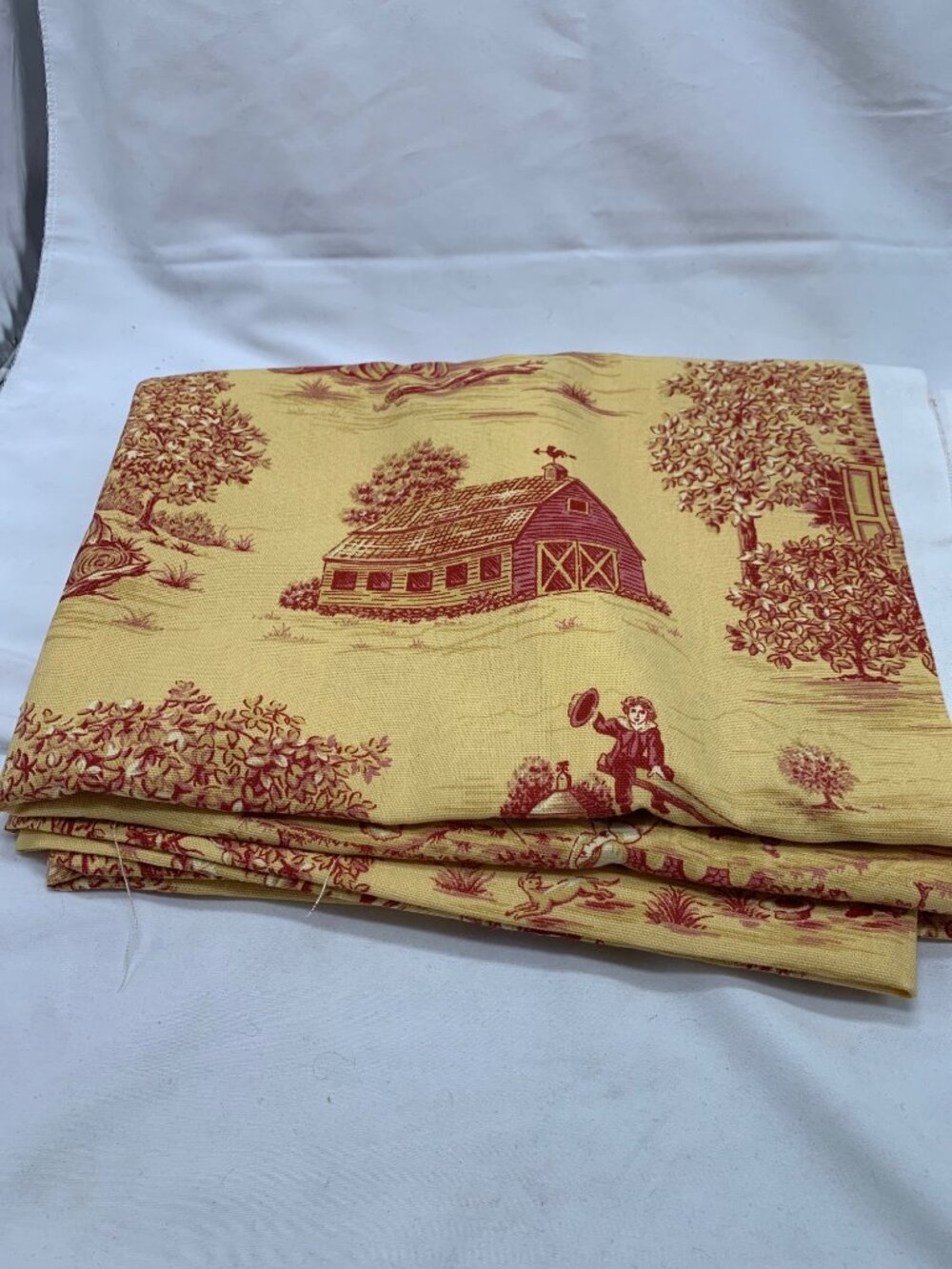 Toile Fabric Scrap Material Yellow Red Cotton Children at Play Barn French